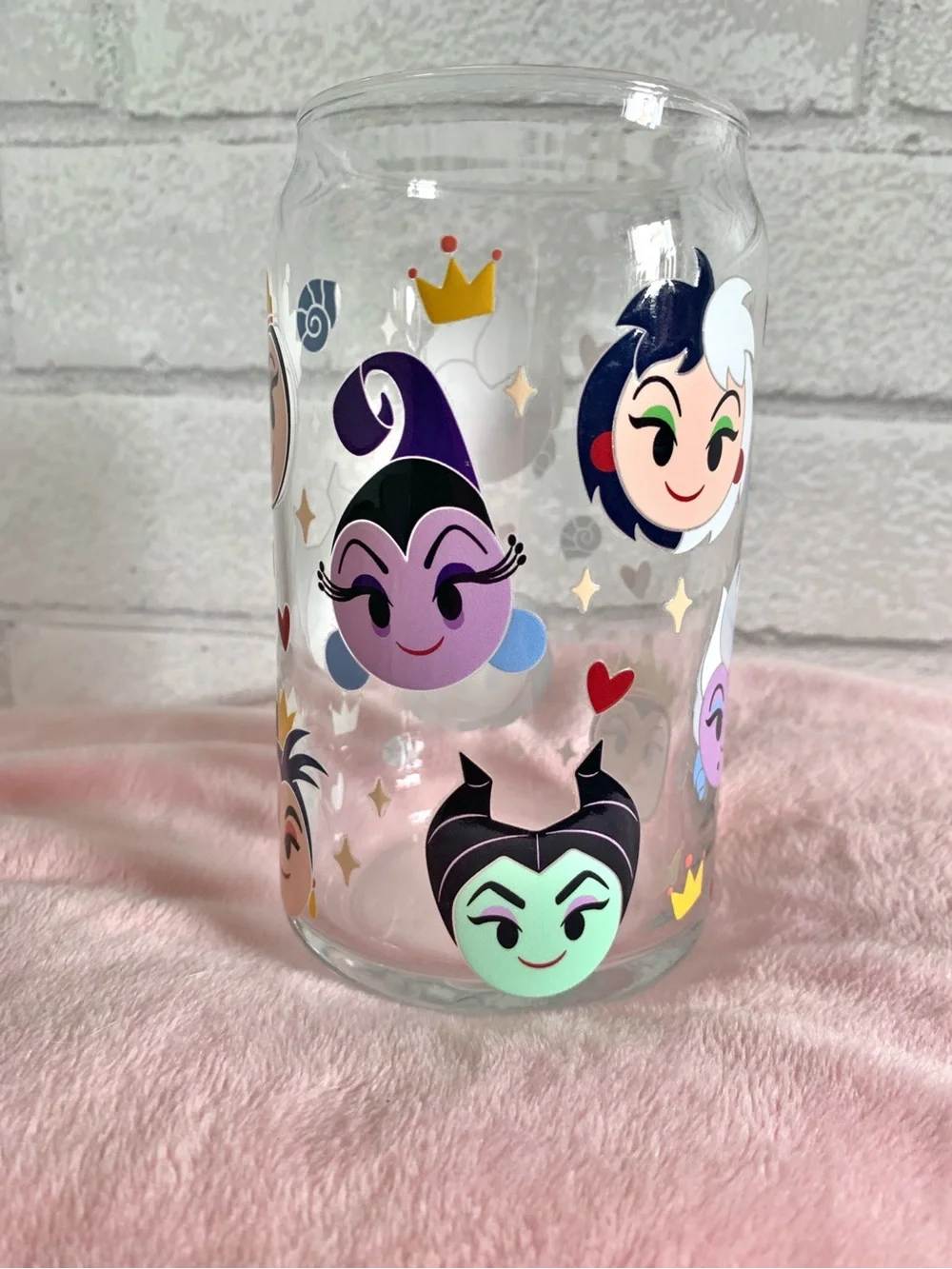 Handmade Custom Disney Villains Female Version Clear Glass Tumbler S/M